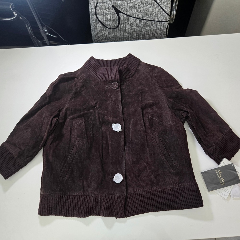 Terry Lewis Vintage 2X Brown Suede Cropped Knit Shrug Kimono Sleeve Jacket NWT
